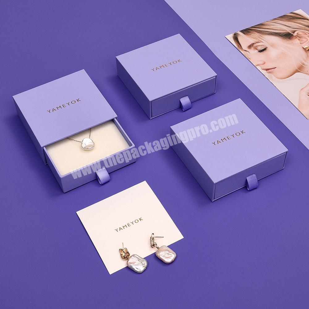 Custom Purple Small Drawer Paper Ring Earring Necklace Set Jewelry Box Packaging with Logo