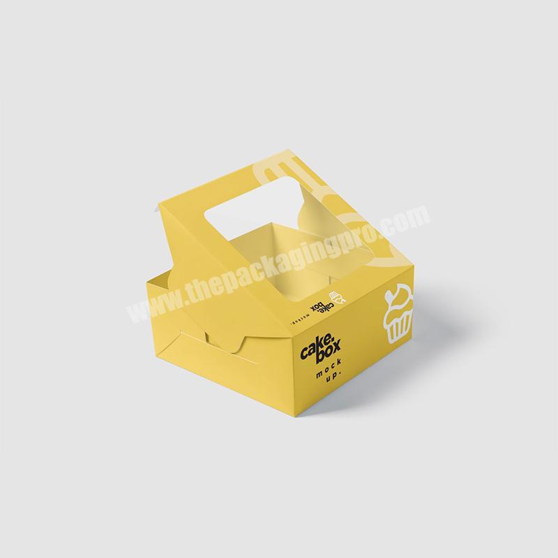 Custom Recyclable Food Grade Cardboard Yellow Bakery Cookie Cupcakes Pastry Box Packaging With Transparent Window