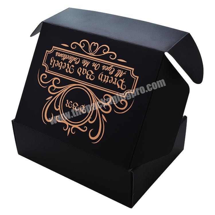 Custom Rose Gold Foil Stamped Logo Corrugated Cardboard Black Mailer Box for Cosmetic Beauty Product Packaging