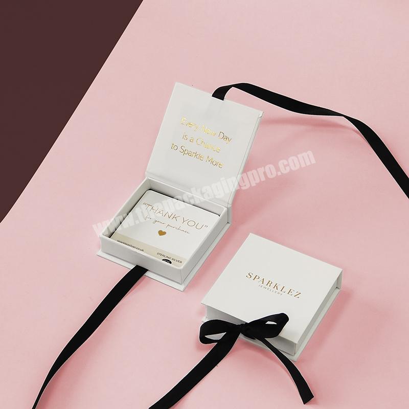 Custom Small Luxury Jewelry Packaging Flap Magnet Box With Ribbon
