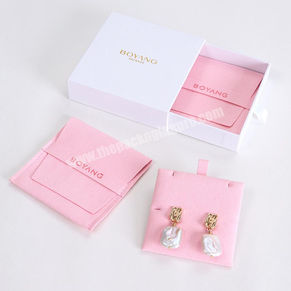 Custom Small Pink Fashion Earring Necklace Packaging Microfiber Jewelry Pouch Envelope Jewelry Bag