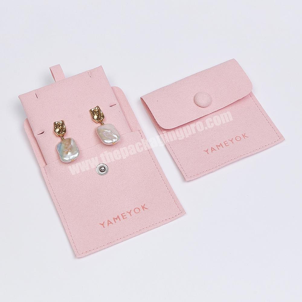 Custom Small Pink Snap Button Earring Ring Necklace Packaging Microfiber Jewelry Bag Pouch