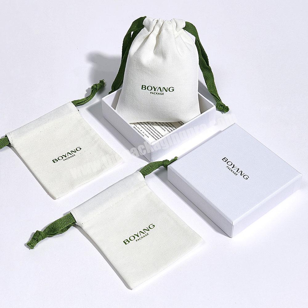 Custom Small White Ring Earring Necklace Gift Packaging Cotton Drawstring Jewelry Pouch Bag
