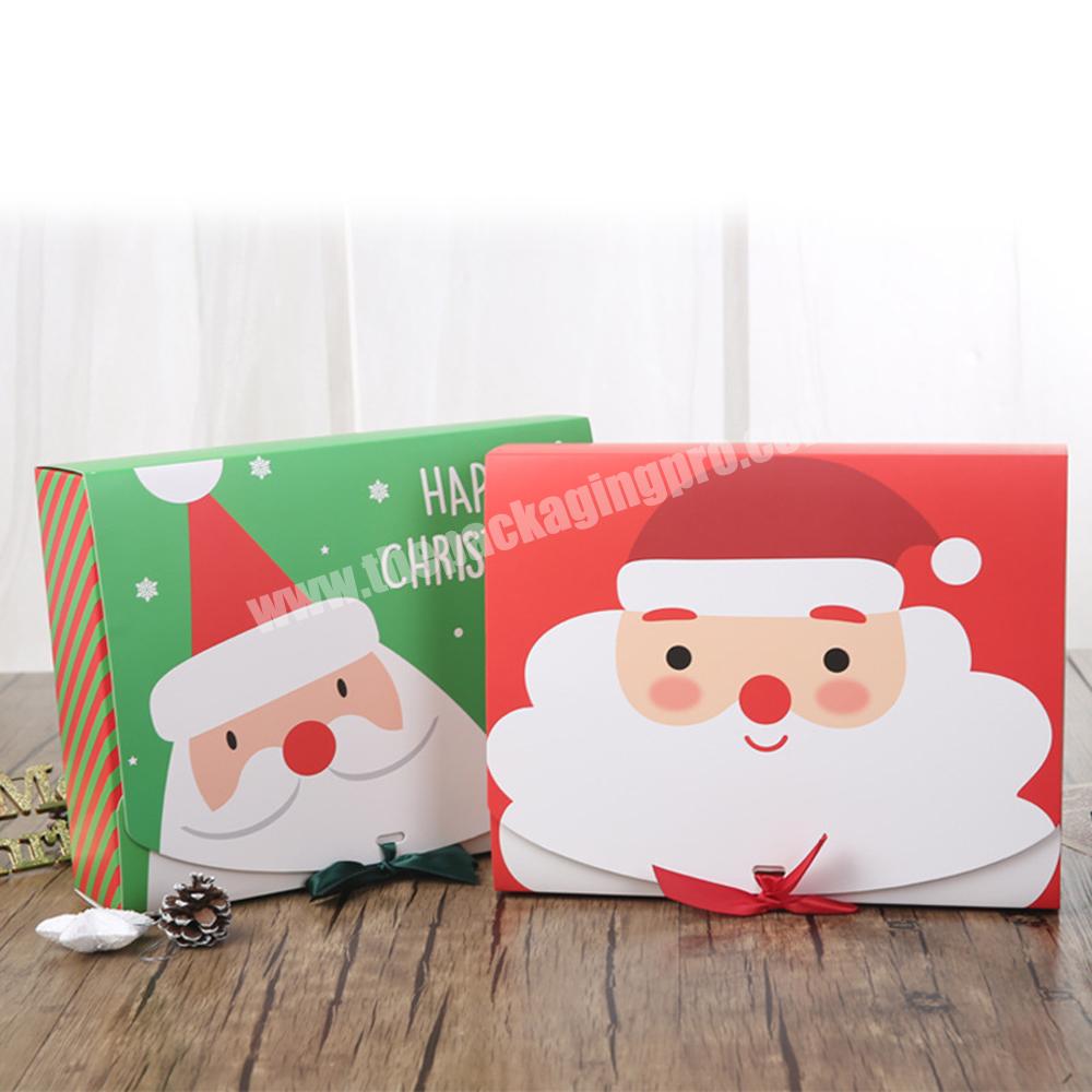 Custom Sweets Cookie Baking Paper Packaging Christmas Candy Gift Box With Bow Santa Claus Decoration