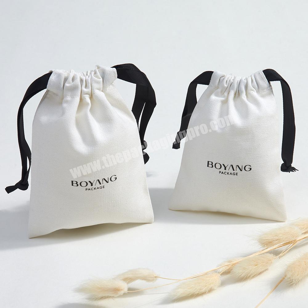 Custom White Eco Friendly Necklace Earring Gift Packaging Cotton Canvas Jewelry Drawstring Bag Pouch