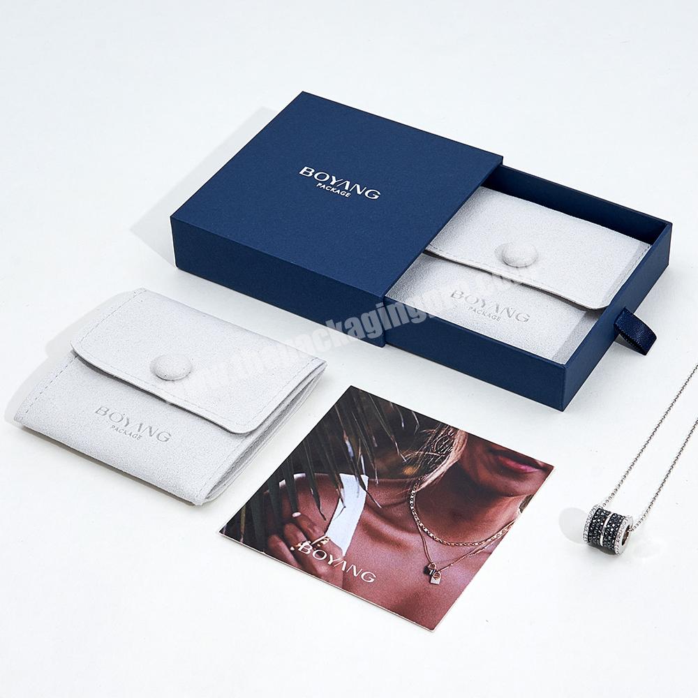 Custom Wholesale Eco Friendly Blue Paper Sliding Drawer Jewelry Packaging Box Set
