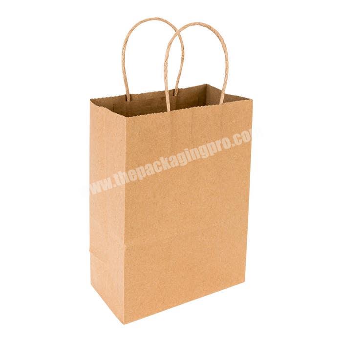 Custom eco friendly recycled paper kraft brown paper shopping bag with ribbon handle