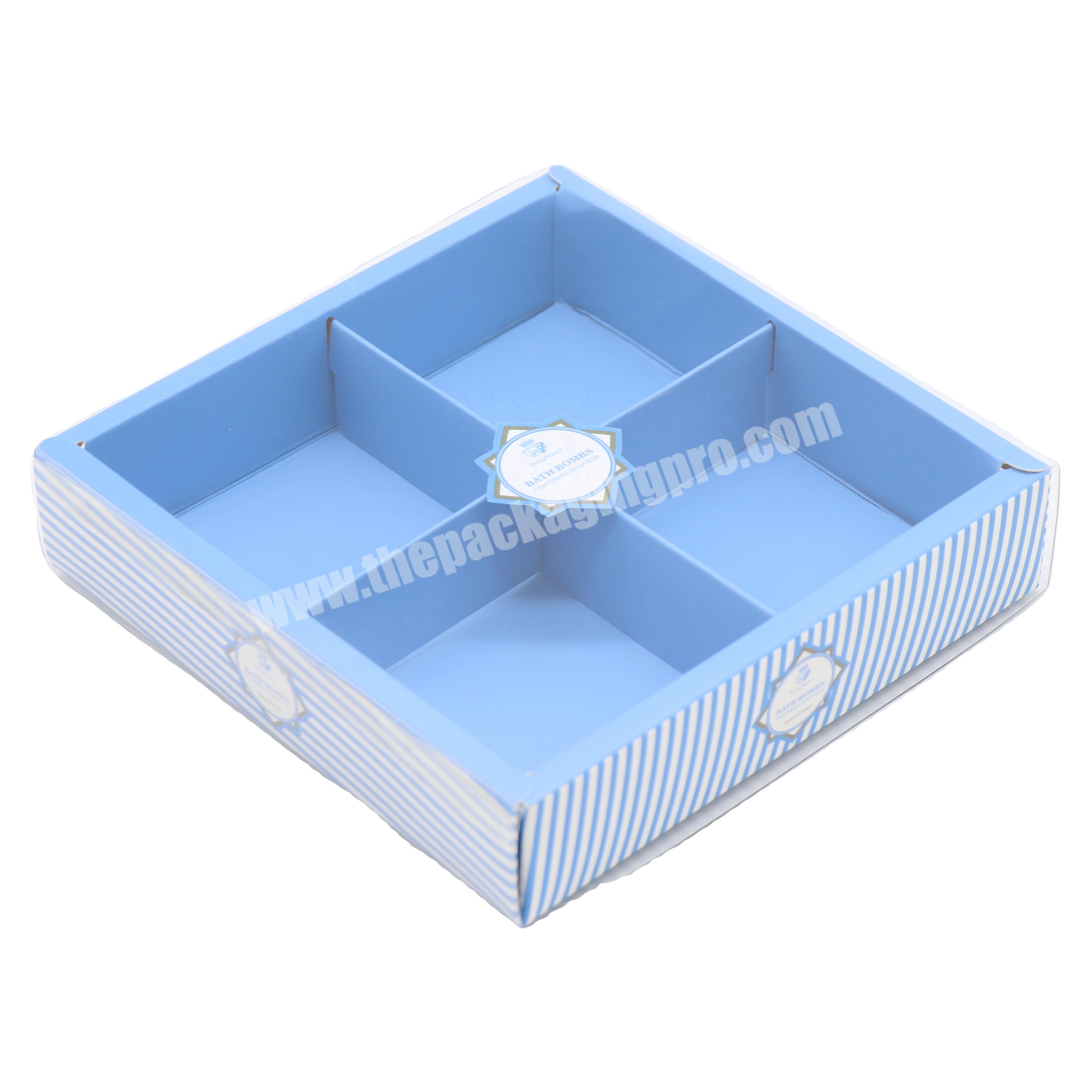 Custom foldable bath bomb packaging box with clear sleeve lid