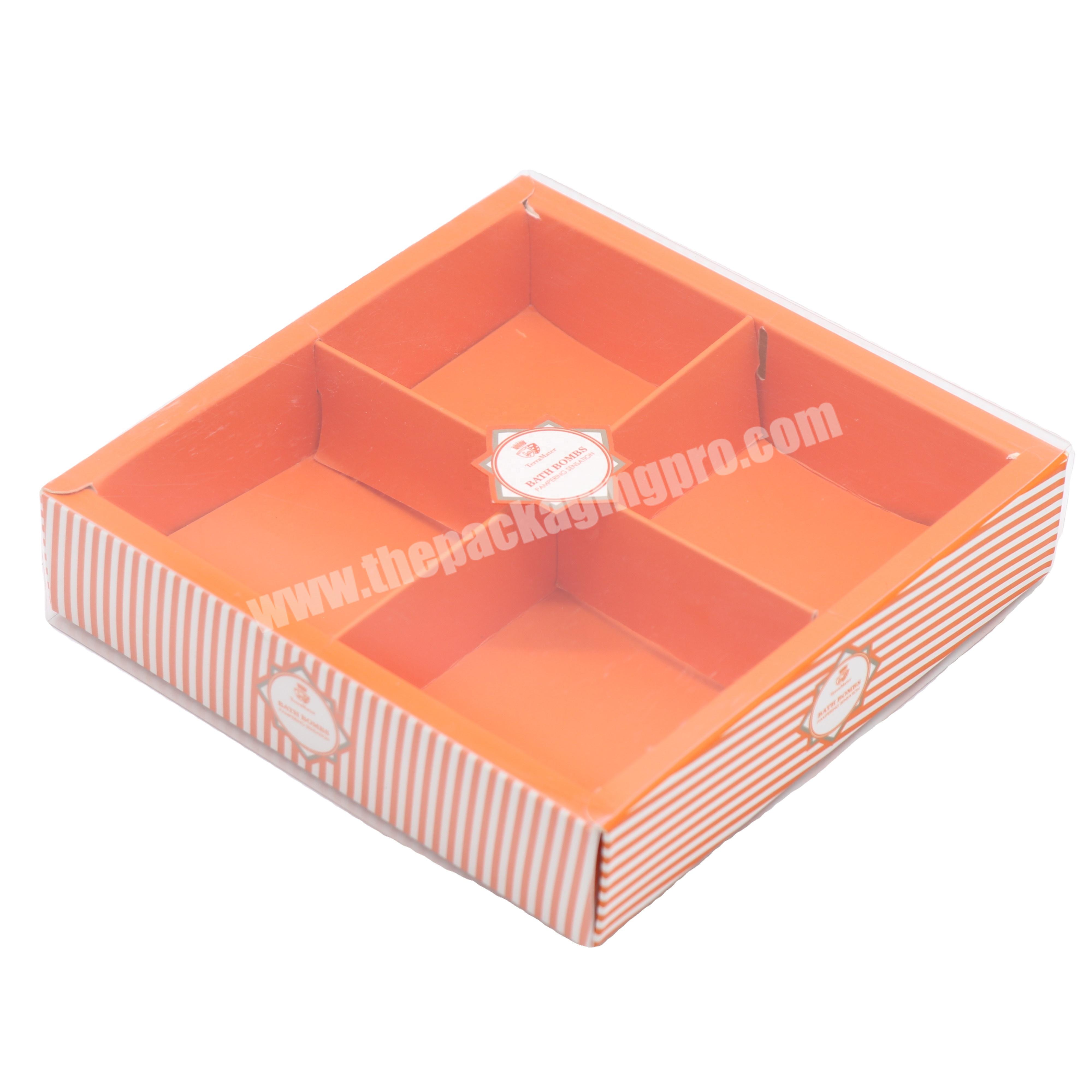 Custom foldable bath bombs packaging box with clear sleeve lid