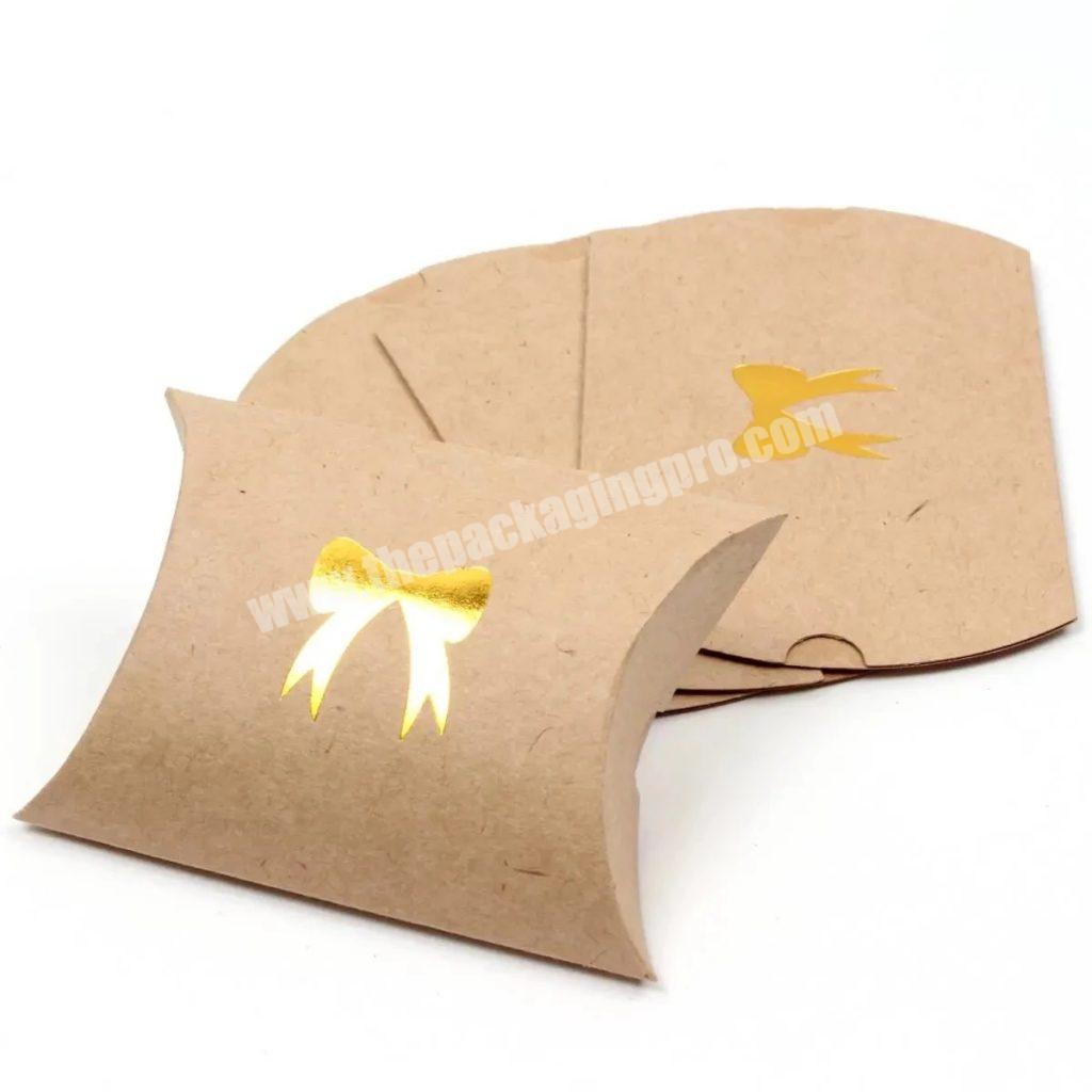 Custom gold Logo candy gift paper box recyclable eco-friendly brown kraft paper pillow box