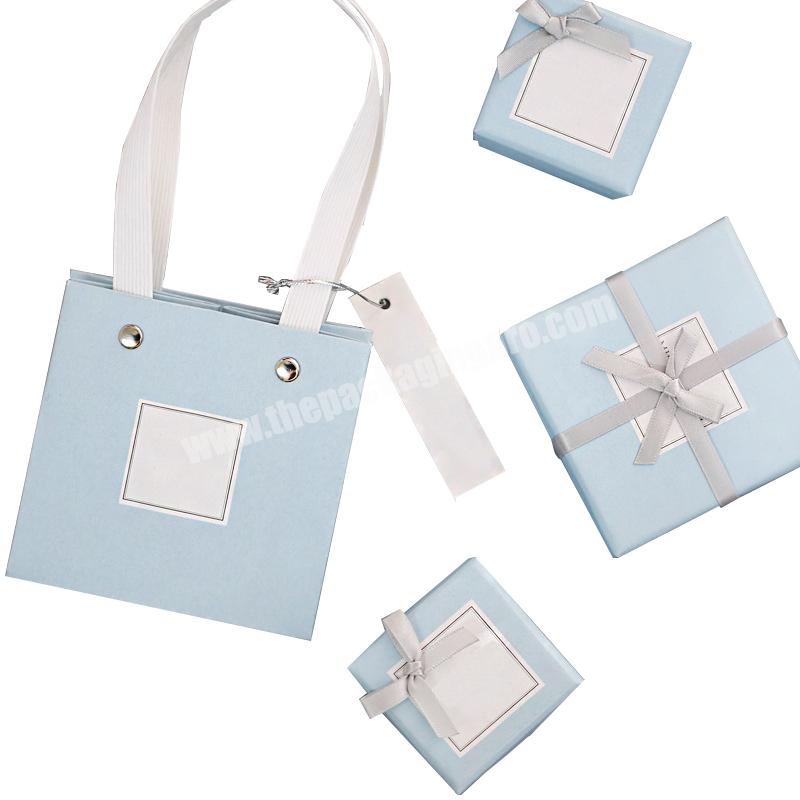 Custom jewelry packaging bag and box light blue color for necklace bracelet ring