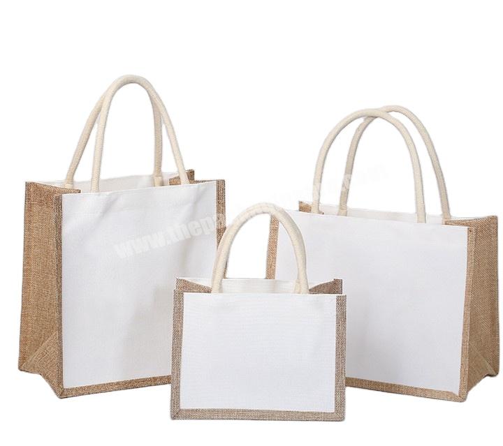 Custom logo Popular imitation flax jute bag cotton tote bag canvas shopping bag