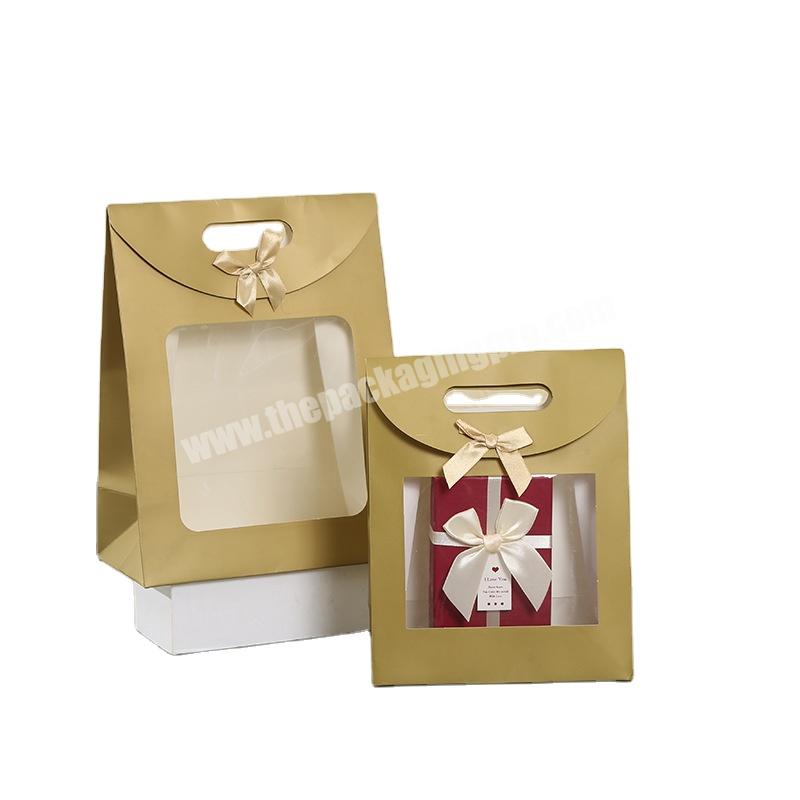 Custom logo printed paper gift bag with clear window