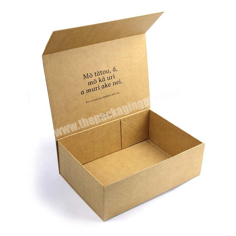 Custom logo printed rigid brown kraft folding magnetic cardboard gift packaging paper box
