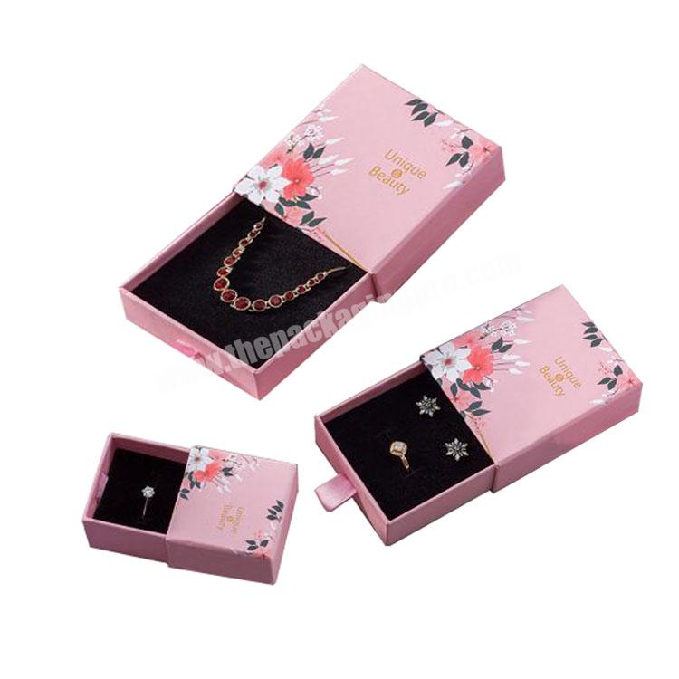 Custom pink color printed Bracelet packaging rigid cardboard drawer boxes for jewelry