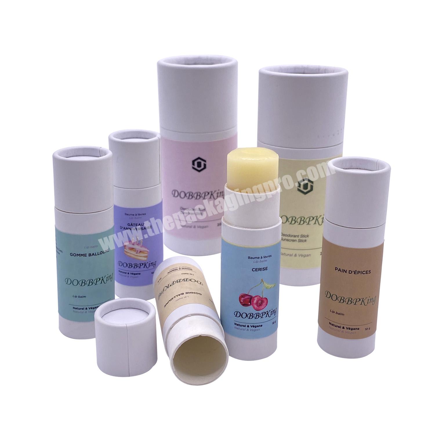 Custom plastic-free eco friendly lip balm container tube push up deodorant packaging carton 100% biodegradable paper tubes