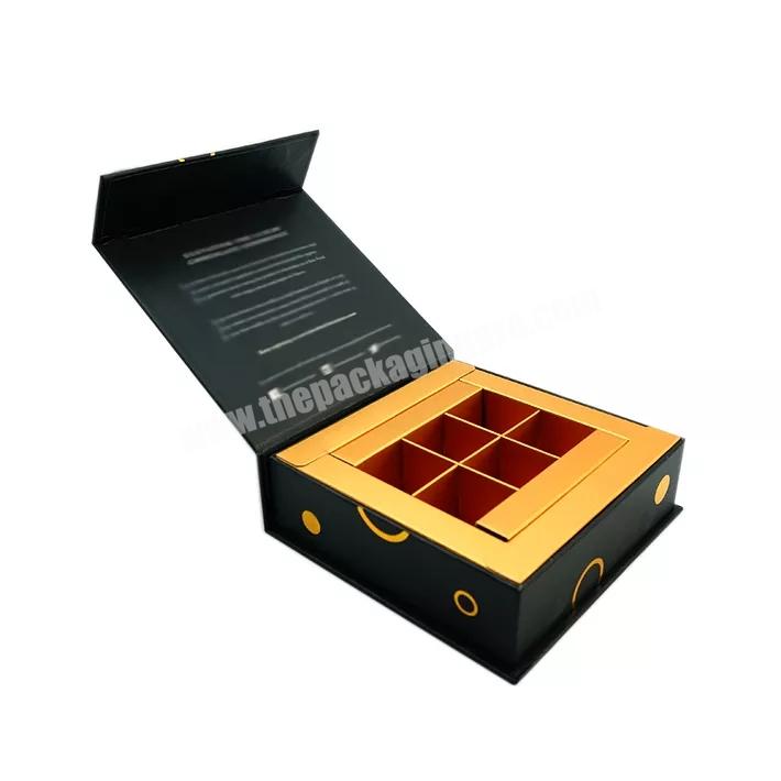 Custom printed Black chocolate magnetic paper gift box with gold compartment