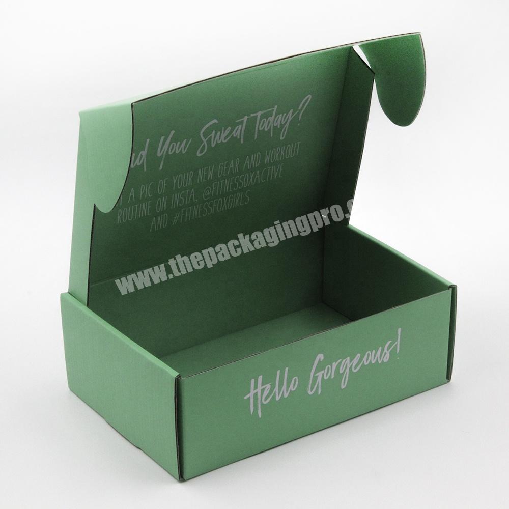 Custom printed corrugated mailer green color suit shipping box