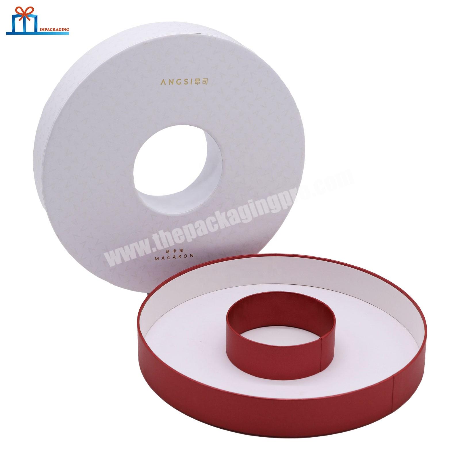 Custom printed white paper boxes for macarons luxury macaron gift box packaging with window round macaron box