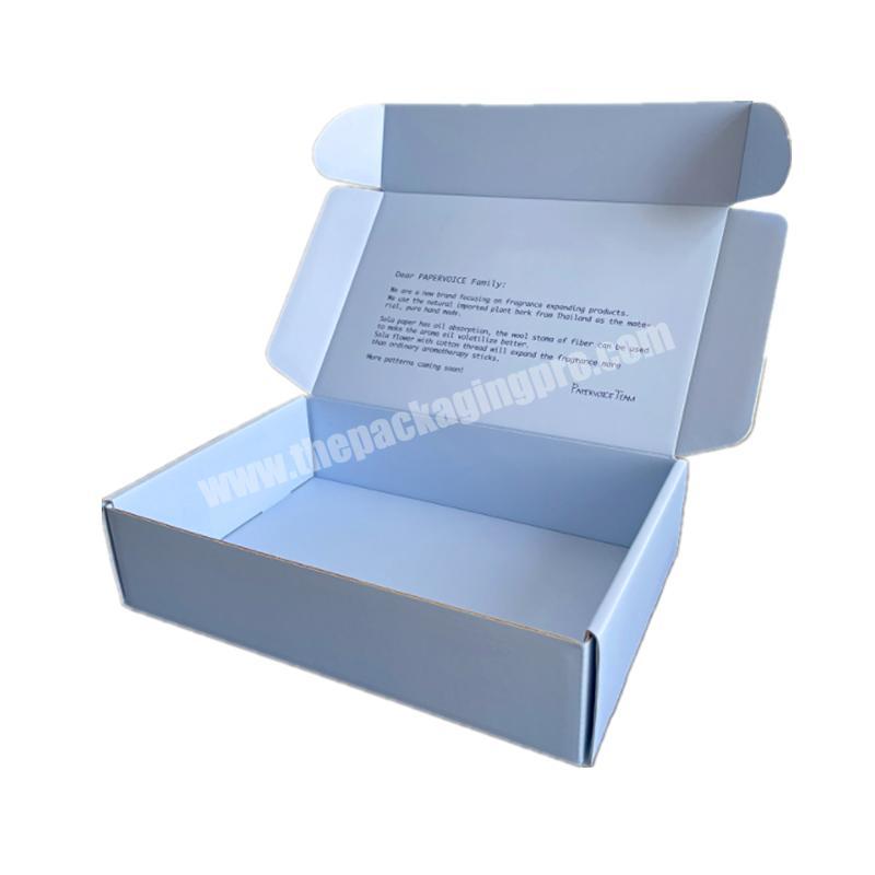 Custom printing logo blue corrugated mailer shipping box packaging design services clothing packaging box manufacturer