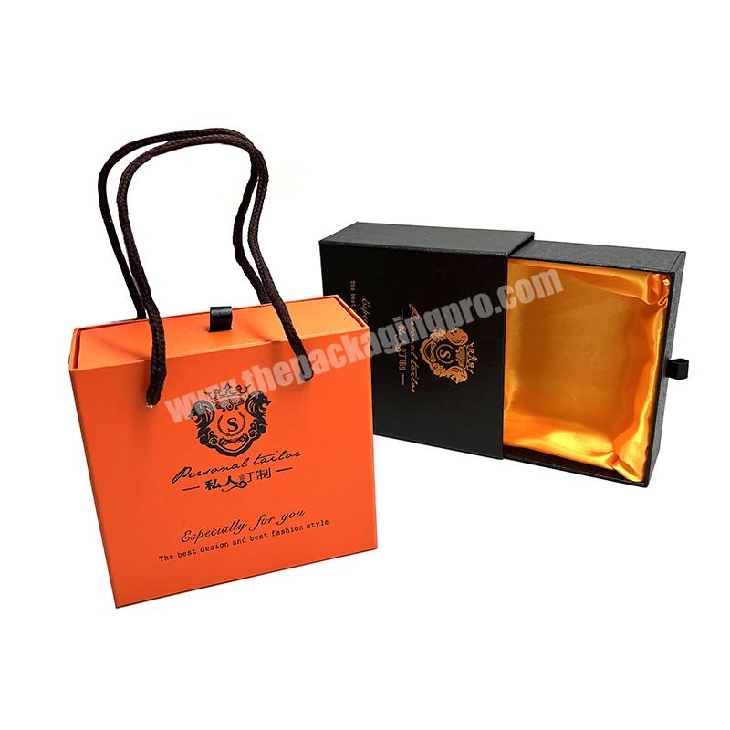 Custom size Cardboard Gift Drawer Box with Bag Ribbon Handle satin Inside Sliding Paper Packaging Boxes