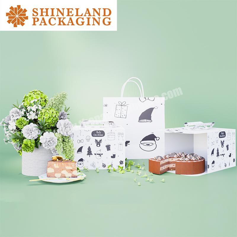 Custom wholesale Deluxe Lunch Portable Paper Cake Box Breakfast Candy Cheese Cake Box cake box for wedding handle