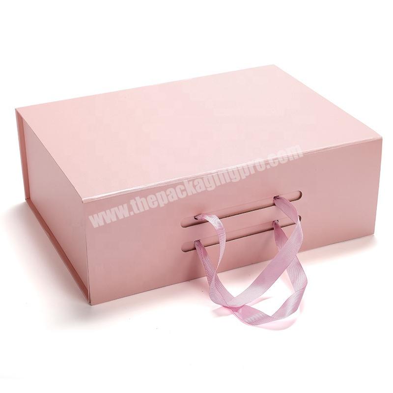 Custom wholesale pink folding packaging luxury magnetic closure gift box with ribbon