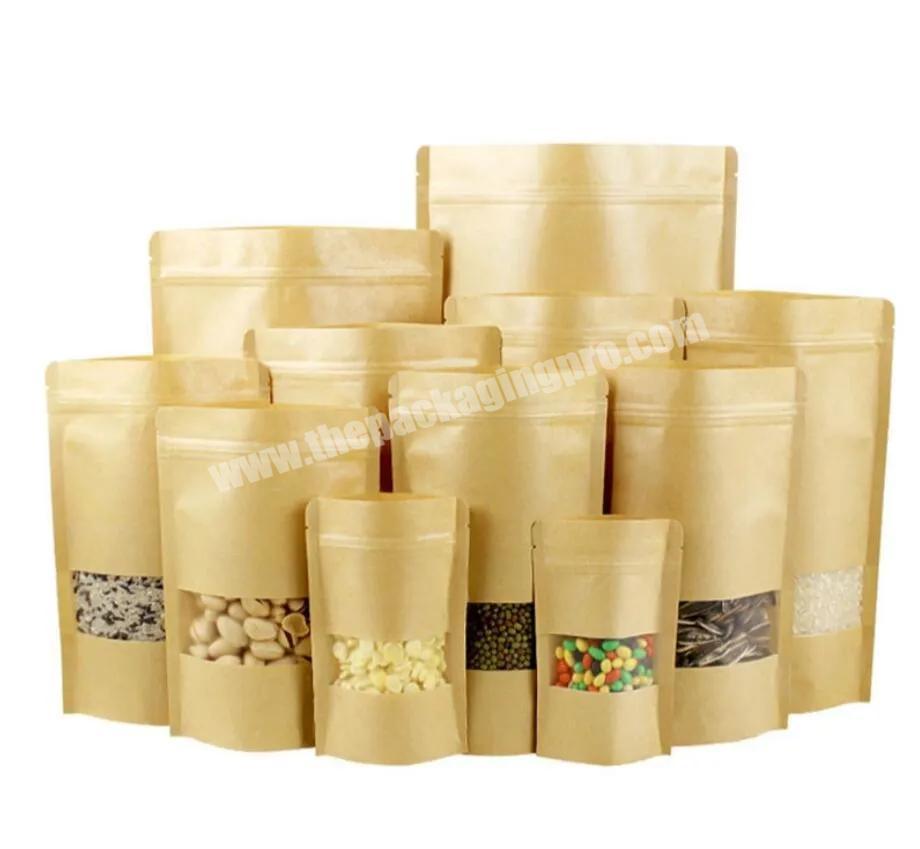 Customised Biodegradabled Food Grade Papel Vellum Stand Up Kraft Ziplock Paper Pouch Bags For Food Packaging