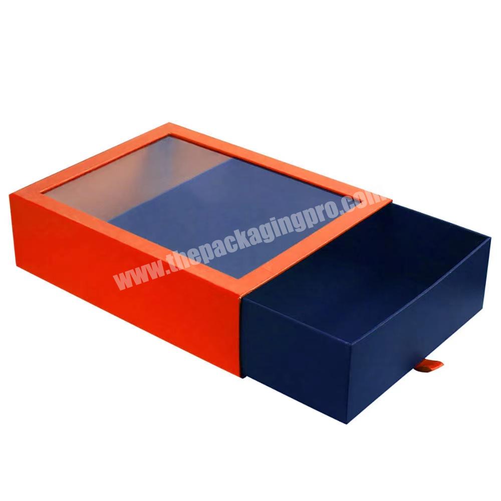 Customize logo and size slid drawer paper box gift package box with PVC window