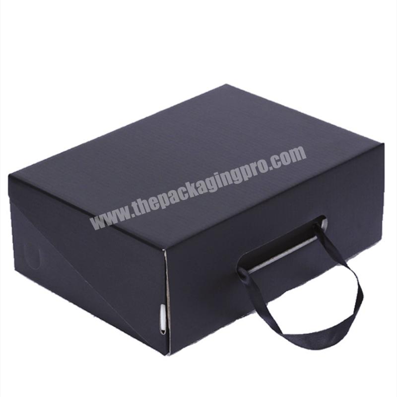 Customized Corrugated Board Box Black Shoe Box For Adults And Children Bandbox Packaging With Handle