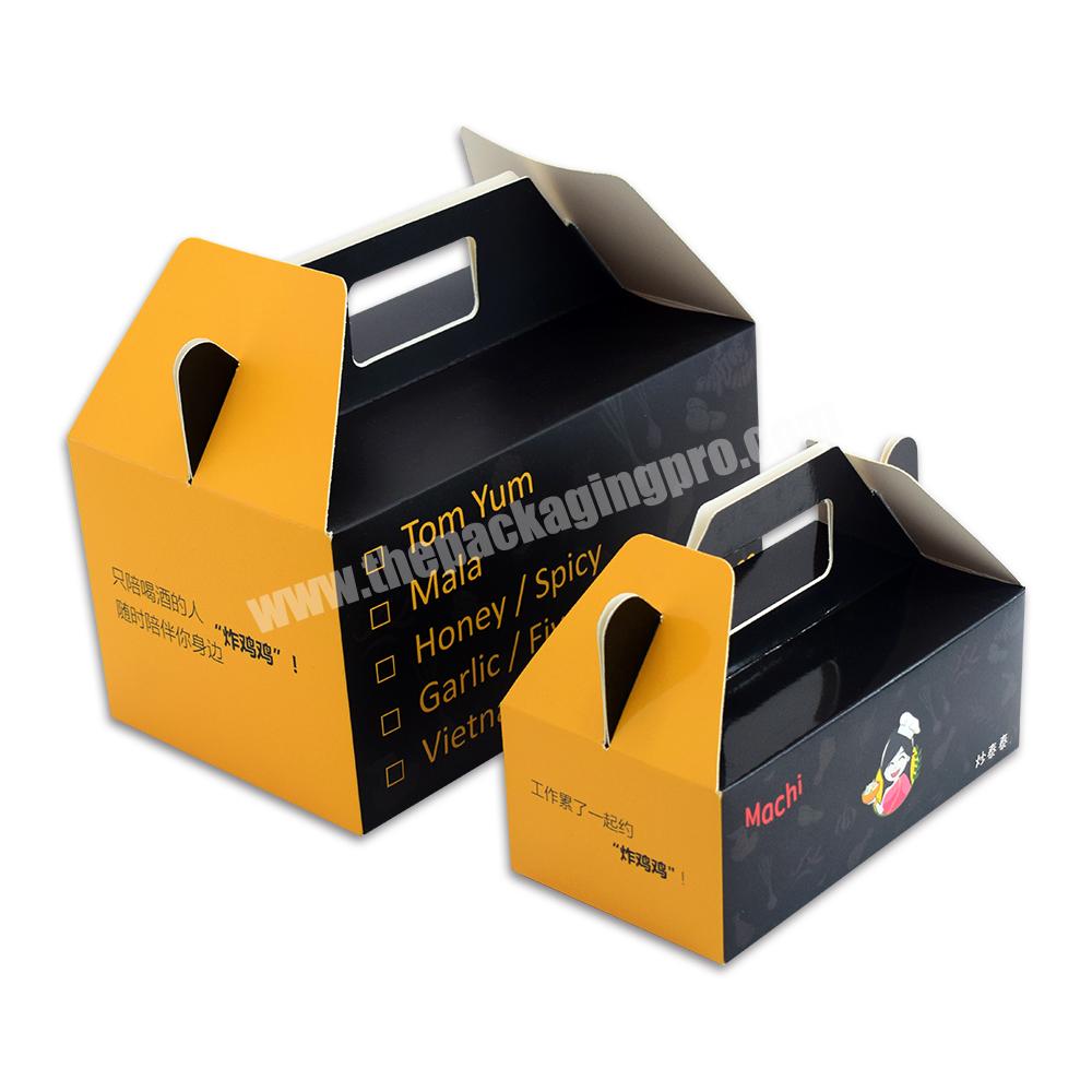 Customized Design Print Food Grade Paper Foldable Take Away Packaging Boxes for Fried Chicken with Handle