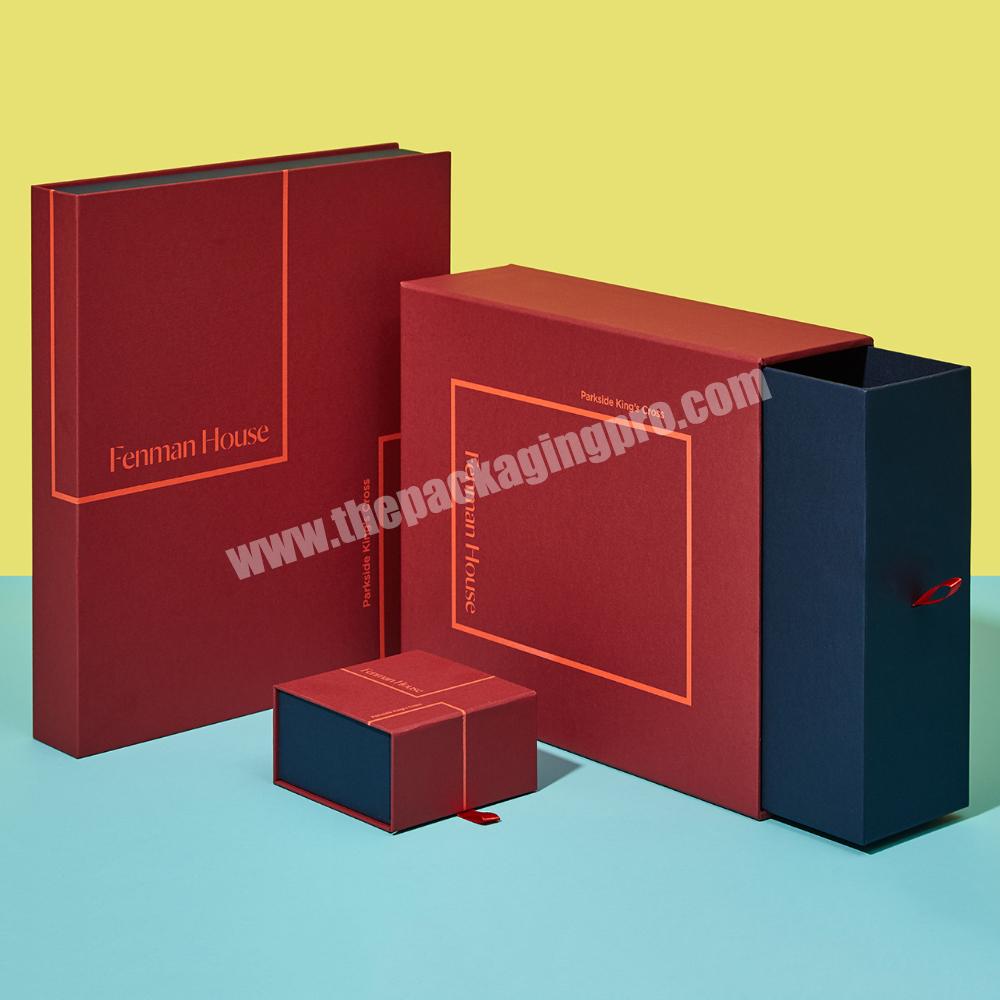 Customized High Quality Luxury Red Coated Paper Packaging Drawer Rigid Boxes For Gift