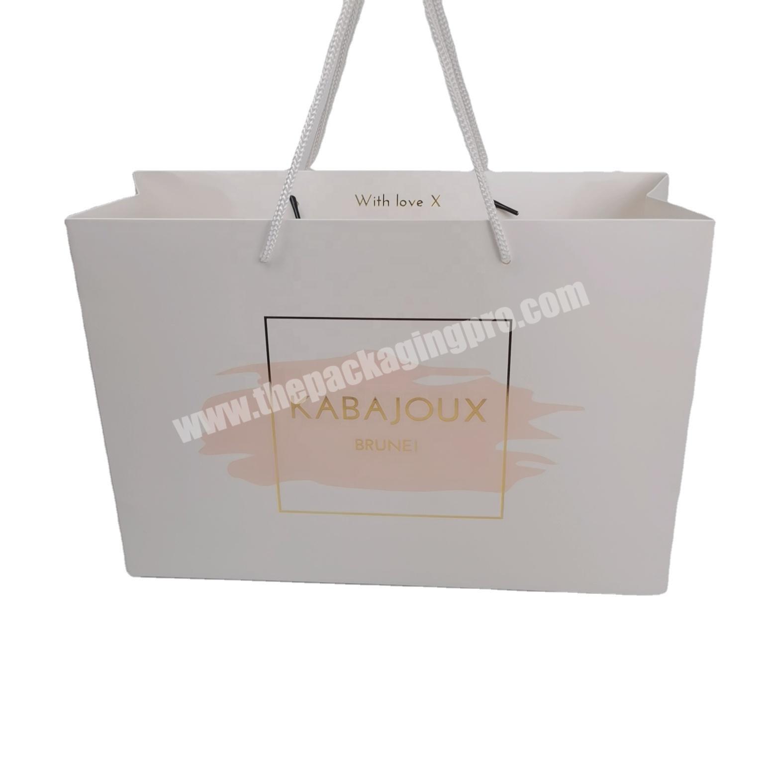 Customized Hot Foiled Stamping Logo Blue Paper Gift Bag With Handle