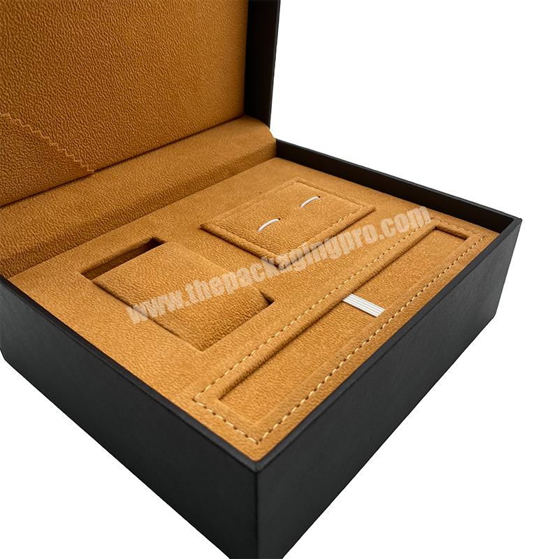 Customized Large Space Premium PU Leather Mens Watch Cufflinks Travel Set Box