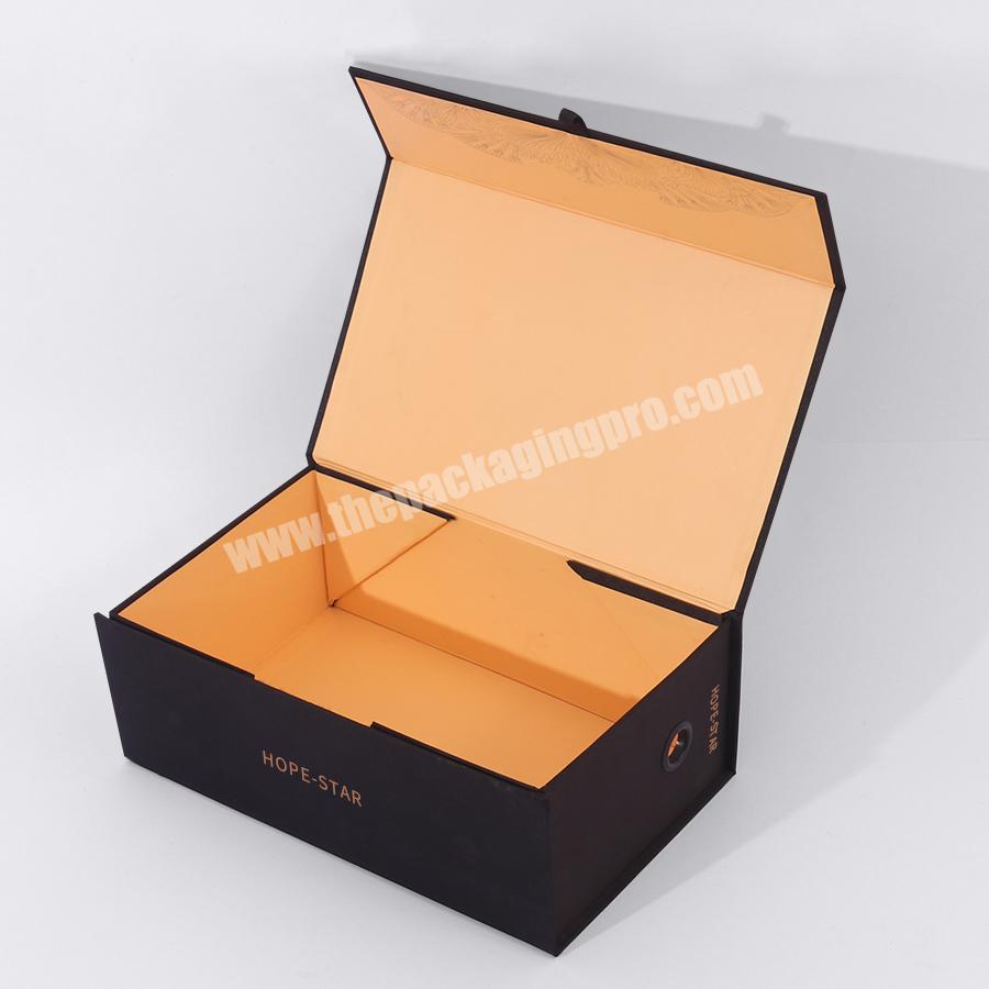 Customized Magnetic Foldable Shoe Storage Box Black Folding Boxes Packaging Hat Paper Box