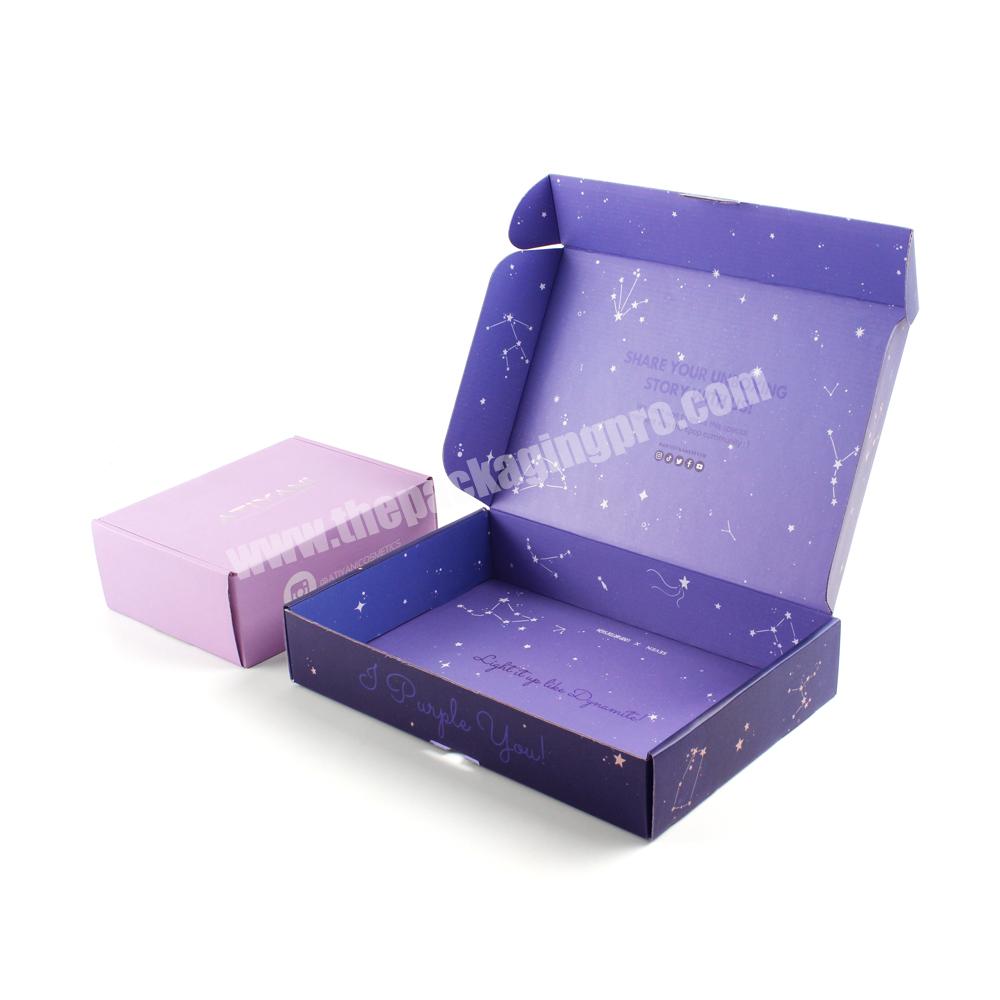 Customized Printed Purple Mailer Box Packaging Printing Clothes Apparel Corrugated Custom Boxes with Logo Packaging