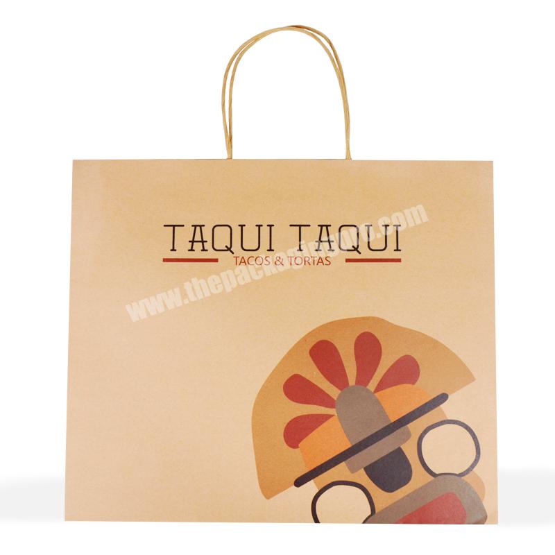 Customized logo Eco-Friendly brown kraft paper bag with paper twist rope handle