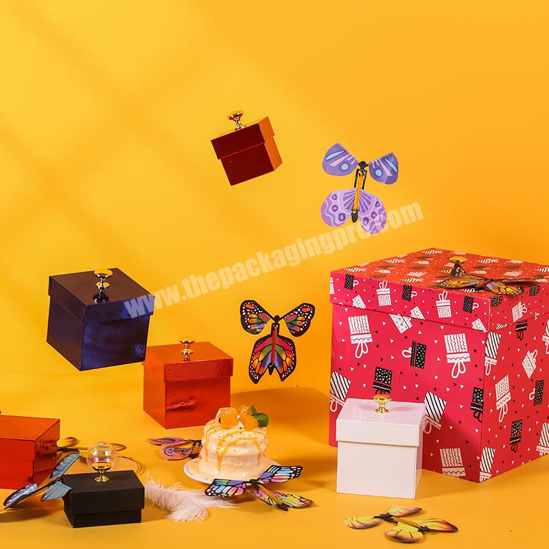 DIY Butterfly Explosion Gift Box, White YellowPink 7.1x5.5x4.3 inches Graduation Surprise Flying Butterfly Box for Birthday
