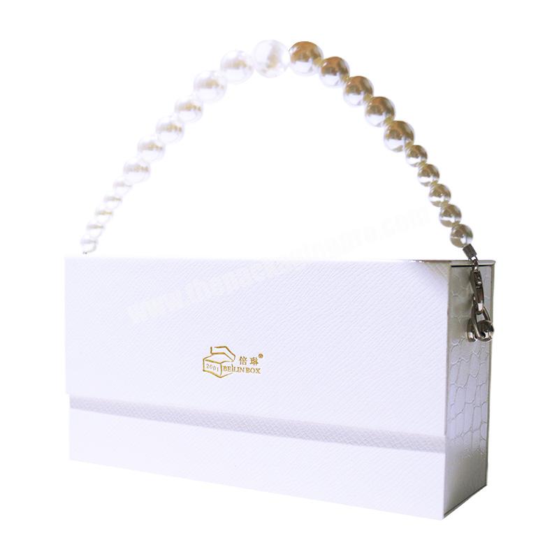 Delicate appearance OEM String pearl portable empty PU leather luxury aromatic water scent cologne perfume paper gift box custom
