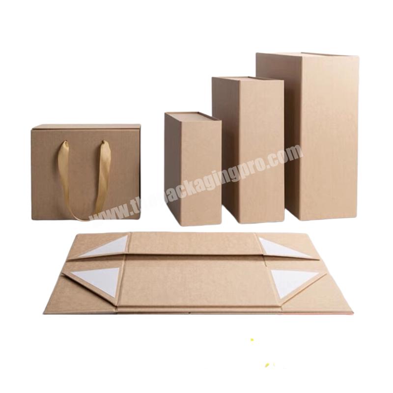 Deluxe Shallow Kraft Ribbon Magnet Gift Ribbon Tie Folding Gift Box Wholesale With Magnetic Lid