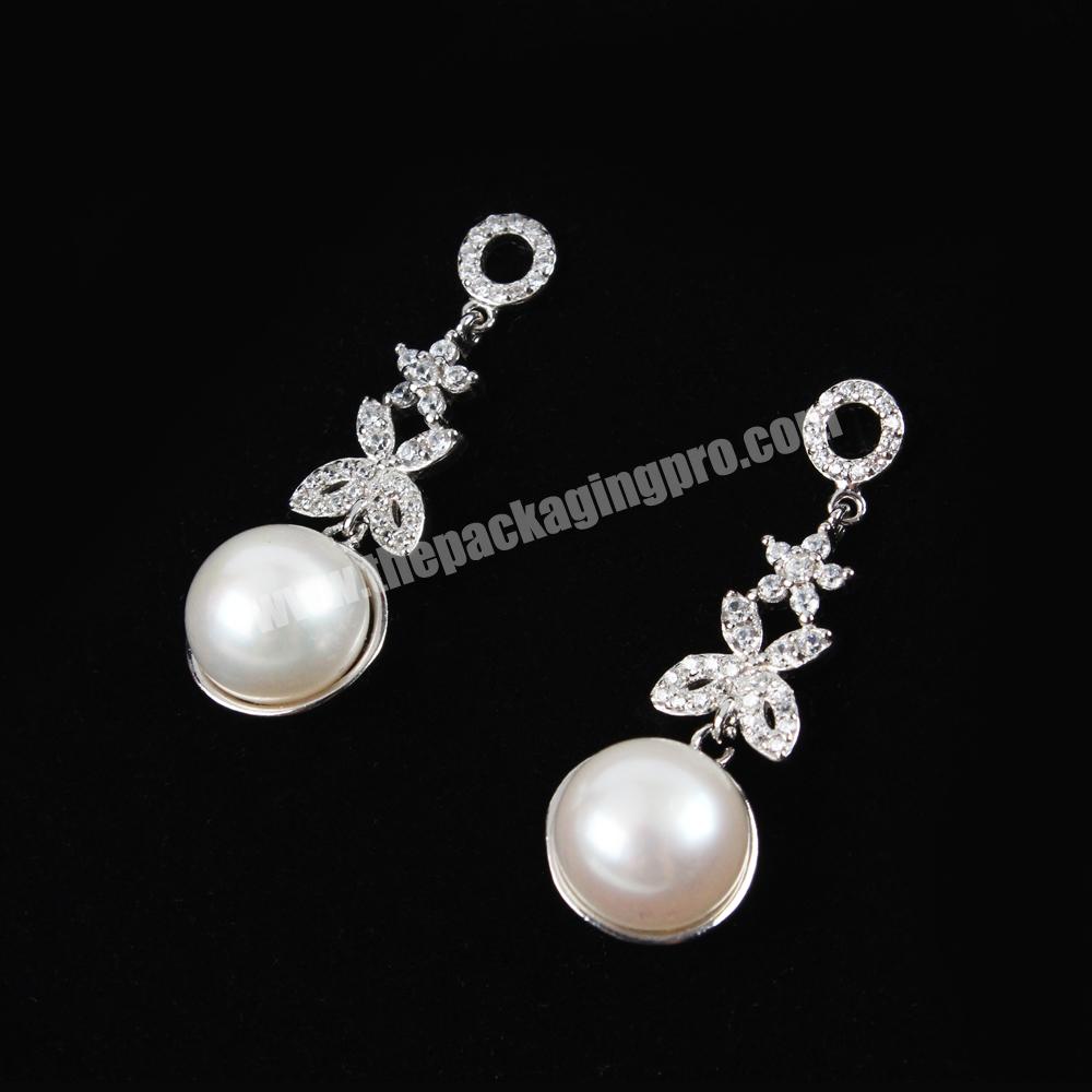 Discount Stock Sell 9mm + Diameter White Color Natural Freshwater Pearl Jewelry Earrings with Artificial Diamonds