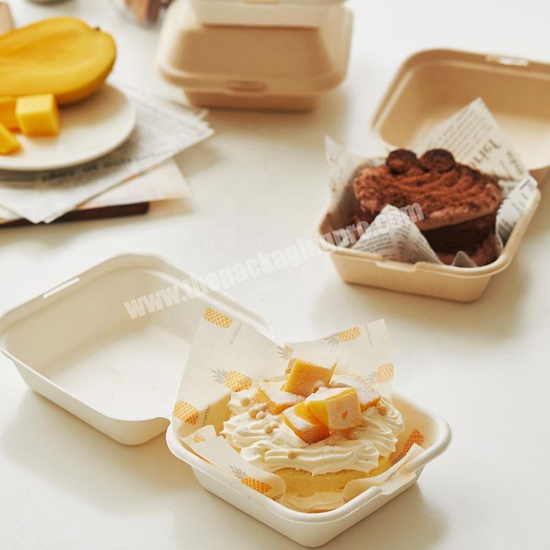 Disposable Bento Cake Boxes, Paper Pulp Hand Painted Biodegradable Dessert  Hamburger Box, Natural Disposable Bagasse Bowl, Made Of Sugar Cane Fibers,  For Home Picnic Camping Bbq Party, Party Supplies, Tableware Accessories 