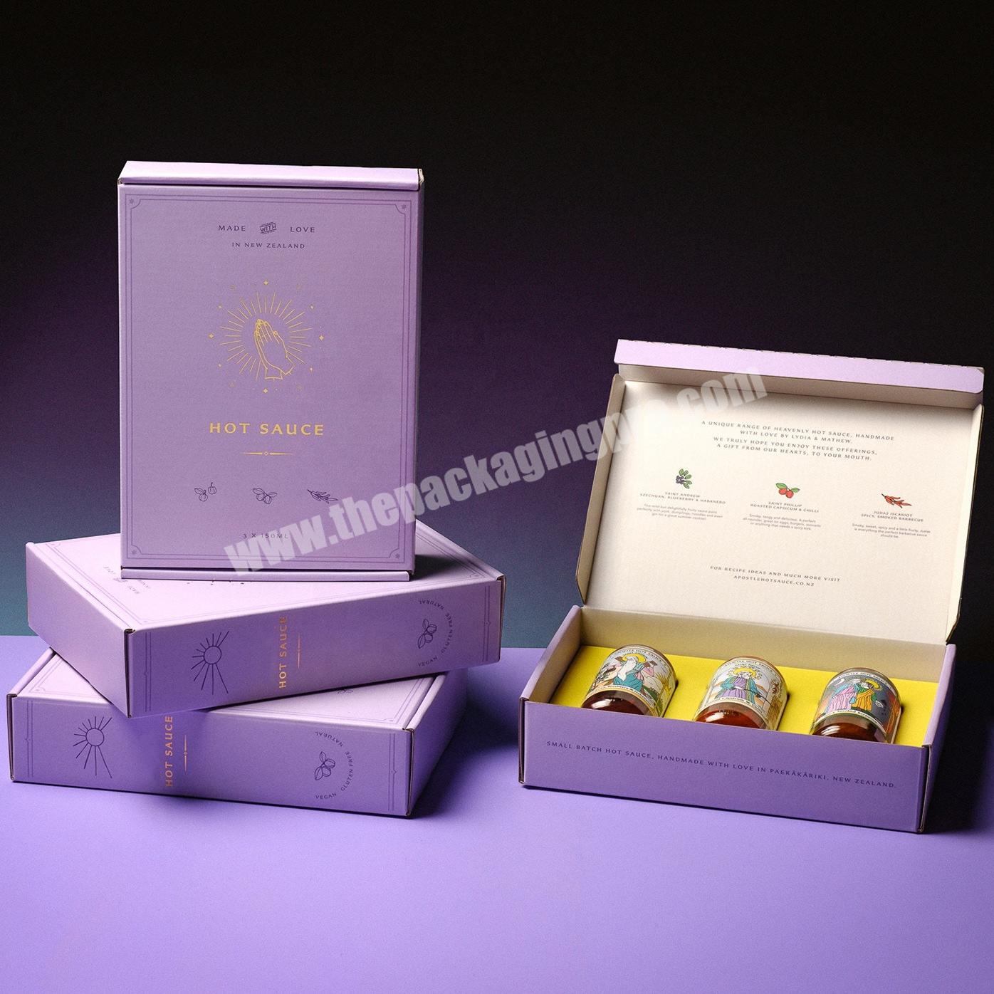 Eco Friendly Printing Golden Foiled Luxury Hot Sauce Rigid Mailer Gift Box with Easy Peel Perforation Line And Strong Insert