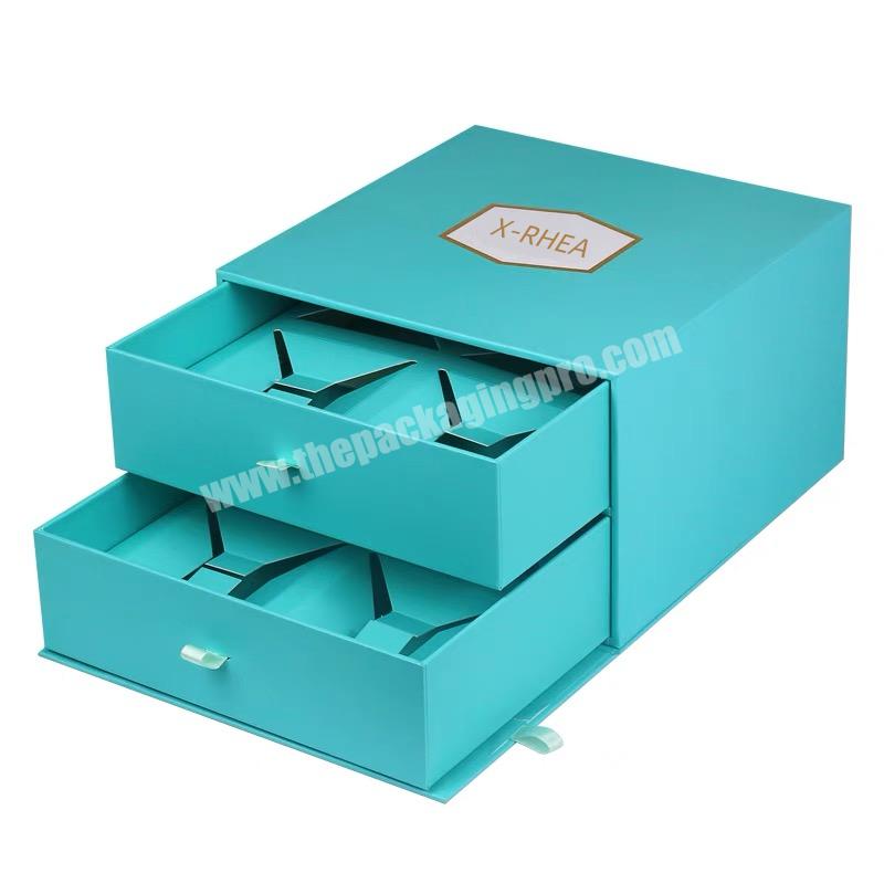 Eco-friend Paper Packaging Cosmetic UV Spot Design Gold Foil Stamping Logo Two Layers Sliding Box Drawer Box
