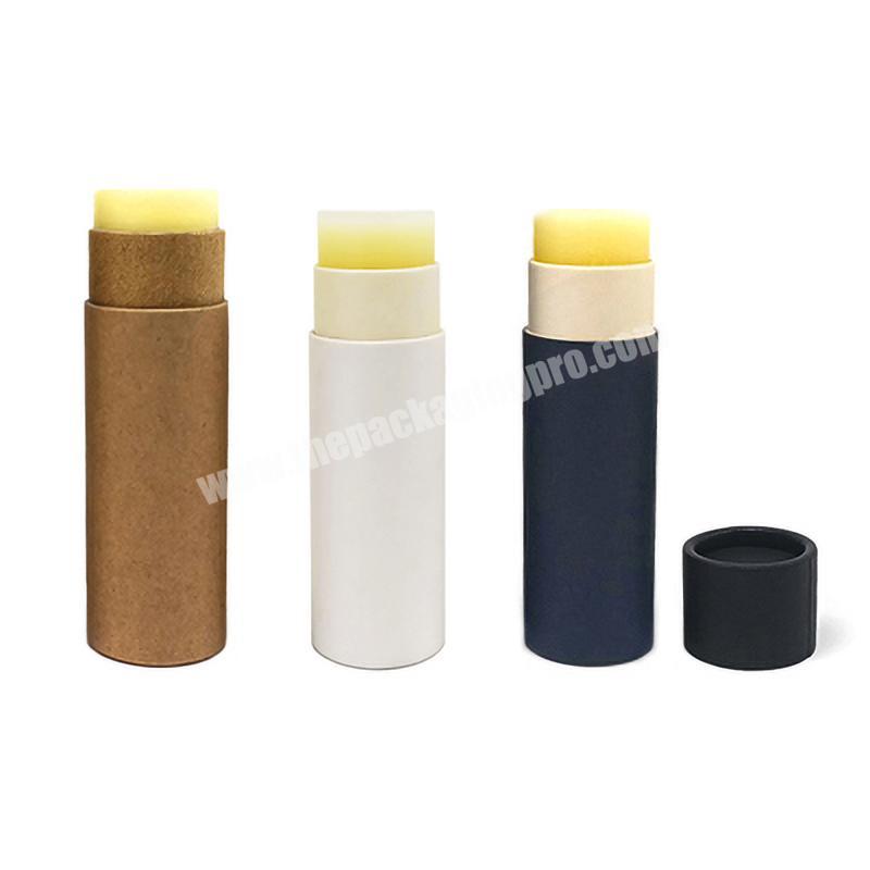Eco friendly cylinder paper empty deodorant solid perfume push up packaging lip balm cardboard container
