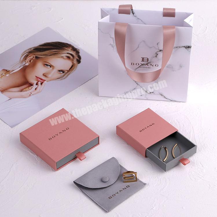 Elegant Custom Logo Pink Paper Jewelry Packaging Box Bracelet Pouch Accessories Gift Ring Box Packaging