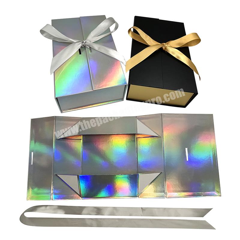 Elegant Premium Flat Folding Decoration Box Decorative Gift Boxes Paper Wedding Favor Bridesmaid Gift box with ribbon