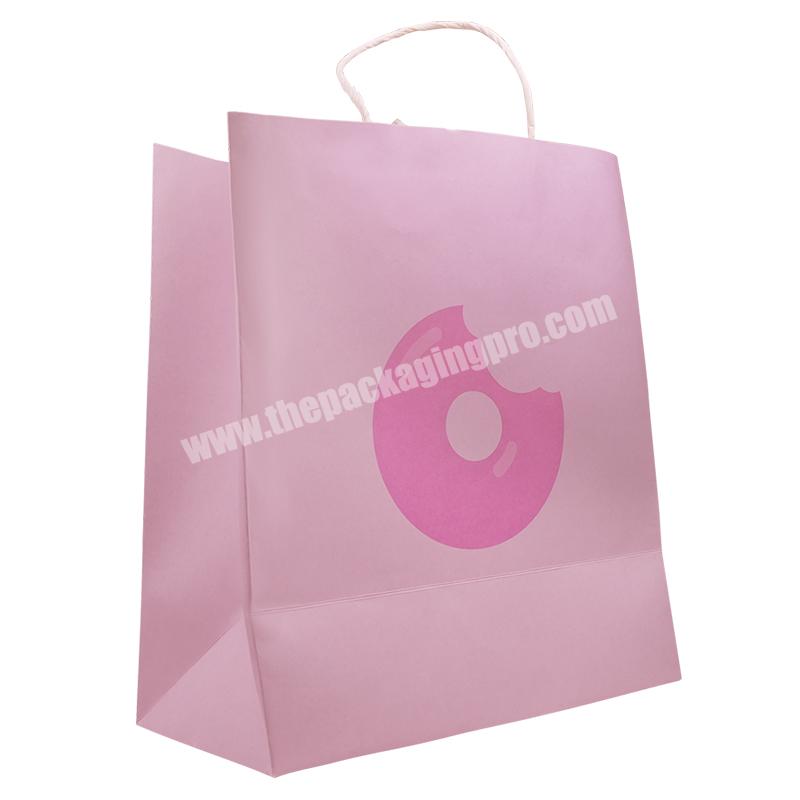 Environmental Friendly Wholesale Customized Pink Color CMYK Printing White Kraft Paper Bag For Donut Packaging