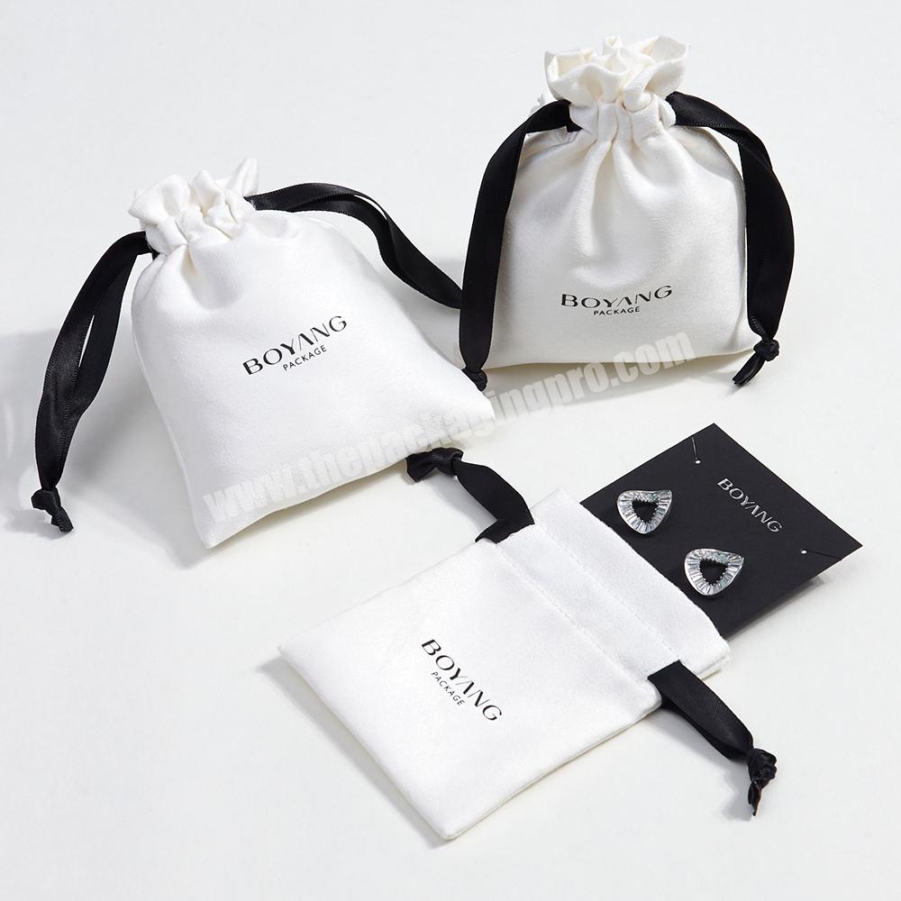 Factory Promotional White Drawstring Jewelry Bags Suede Velvet Jewelry Pouch Wholesale
