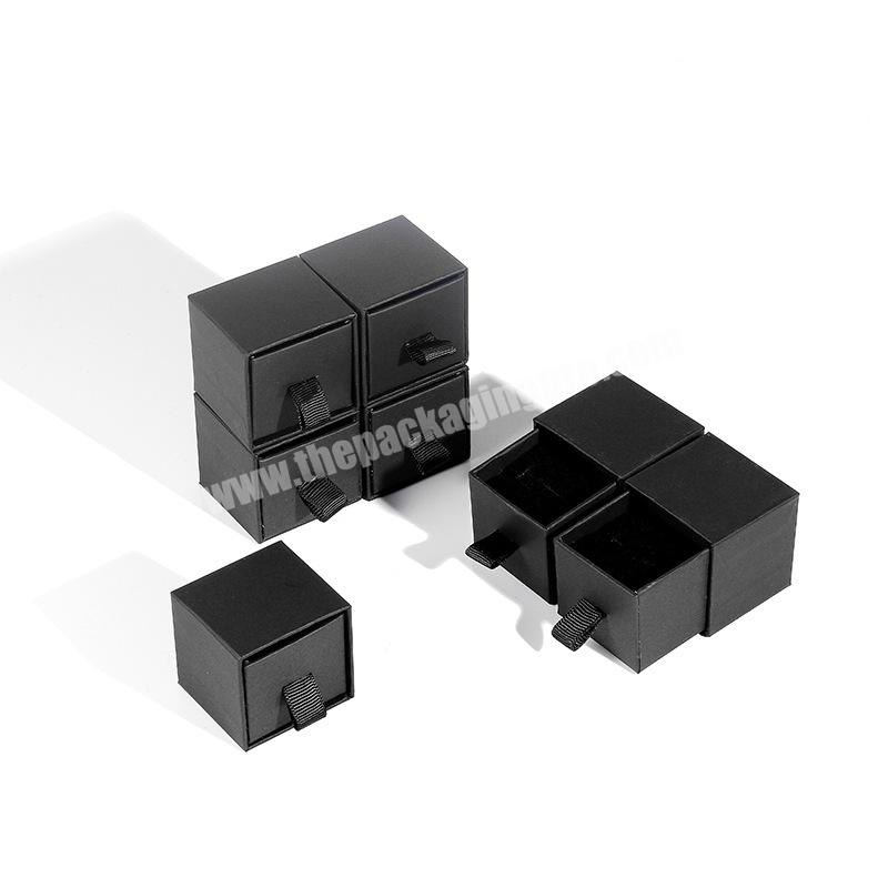Factory Sale Ring Stud Earrings Pull-out Slide Drawer Jewelry Packaging Box Black Paper Sliding Jewelry Ring Box